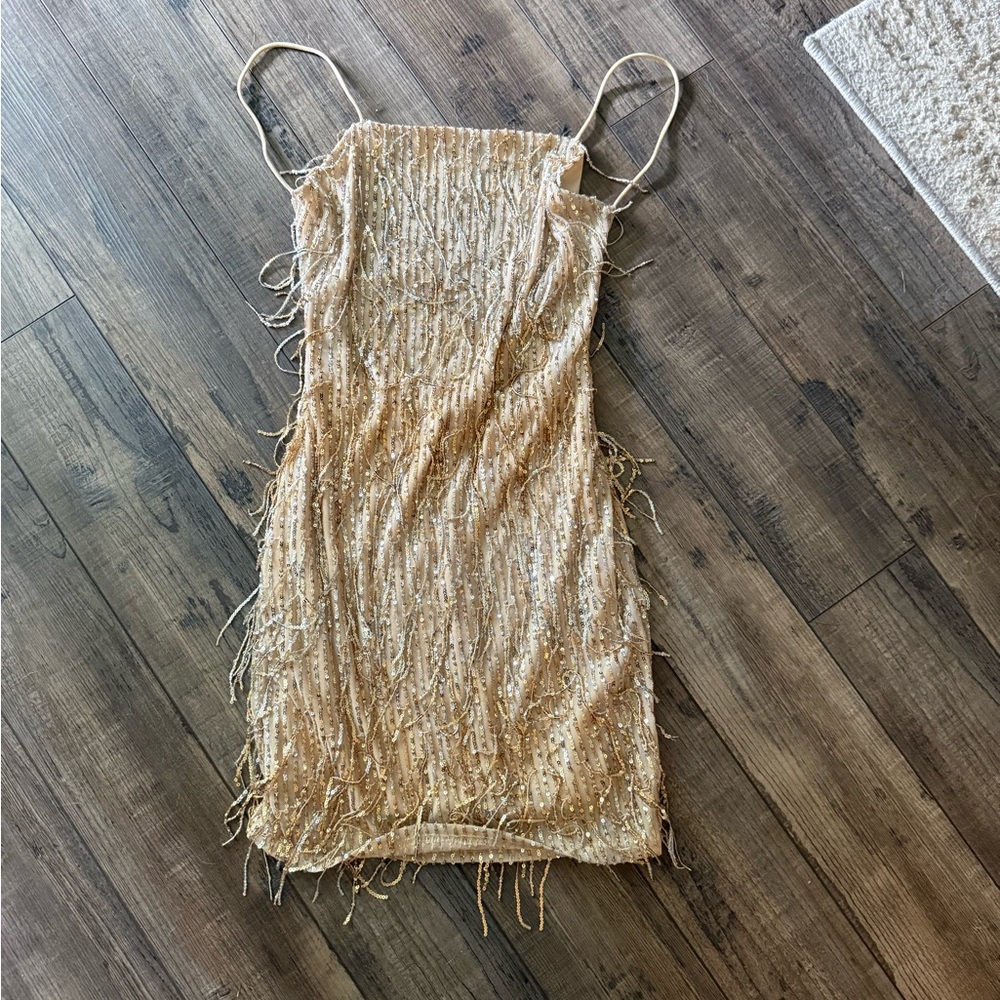 Fashion Nova Gold Spaghetti Strap Mini Dress